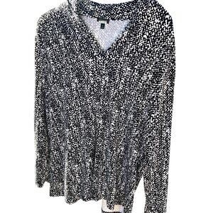 Talbots size 3X V-neck black white long sleeve top/stretch/womens